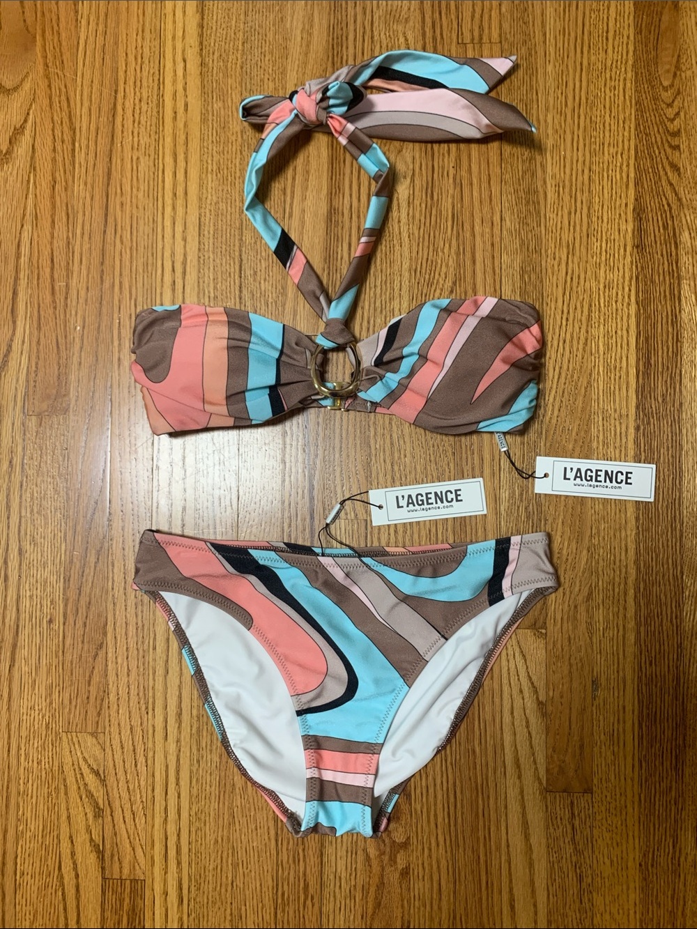 L’AGENCE swimsuit - halter bandeau bikini set, Krysta / Nicole abstract swirl